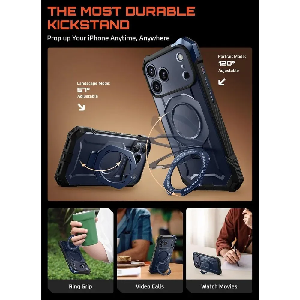 SUPCASE iPhone 17 Pro Max Case with Kickstand MagSafe Azure Blue Heavy Duty